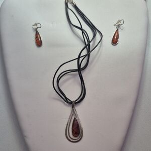 Elegant Sterling Silver and Brown Teardrop Jewelry Set (J50)